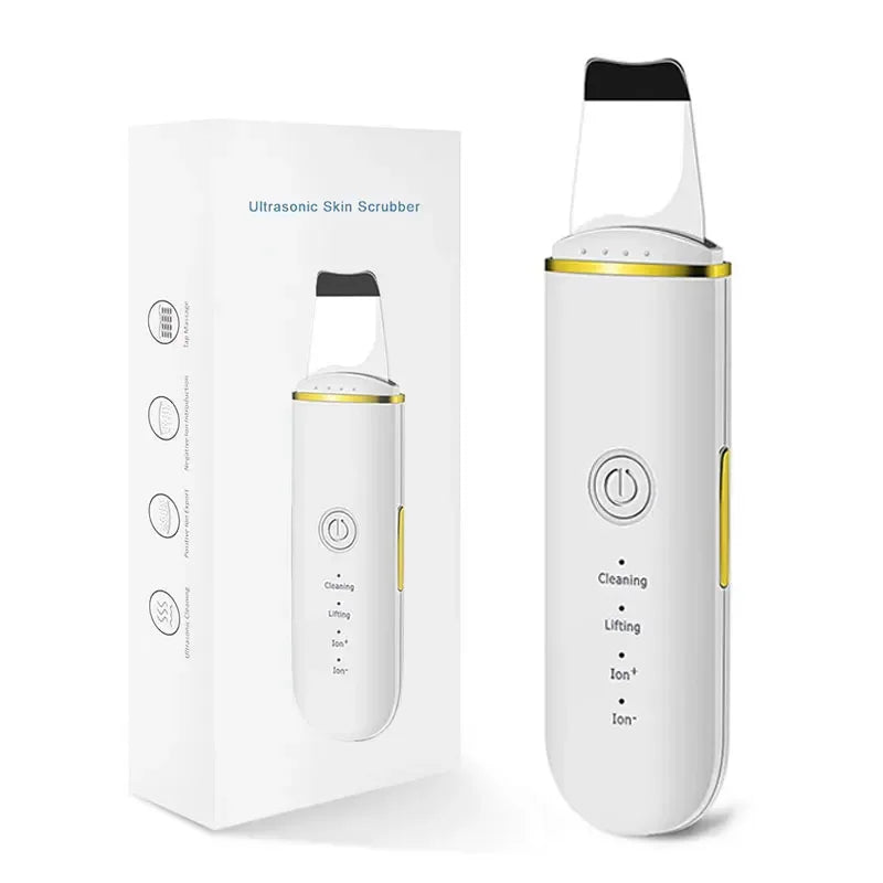 Ultrasonic Skin Scrubber Spatula – 4-Mode Facial Lifting Tool Facial Skin Scrubber PLUSH white