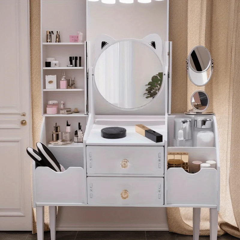 Freestanding Makeup Organizer with Mirror | Vanity Storage Makeup Organizer PLUSH