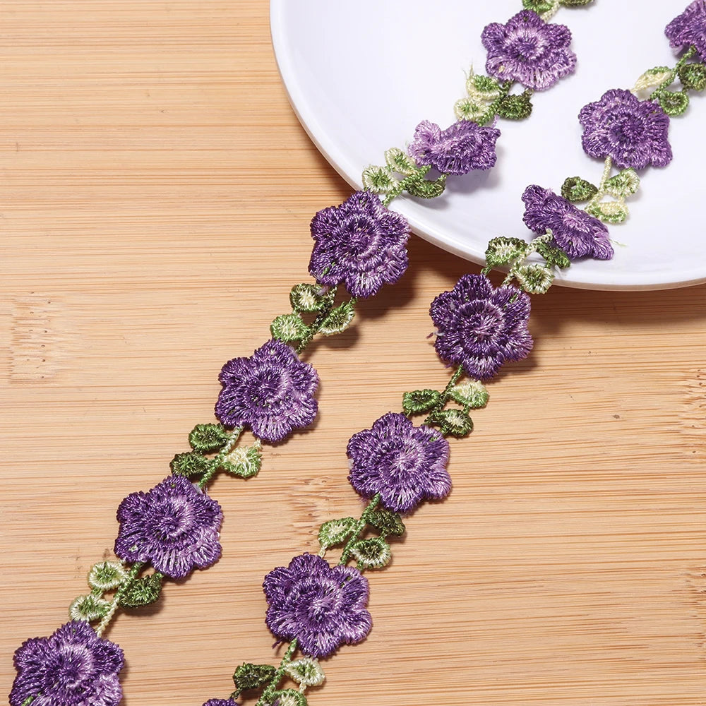 2 Yards Colorful Embroidery Flower Lace Trim for DIY Sewing Embroidery Lace Trim PLUSH purple 2cm