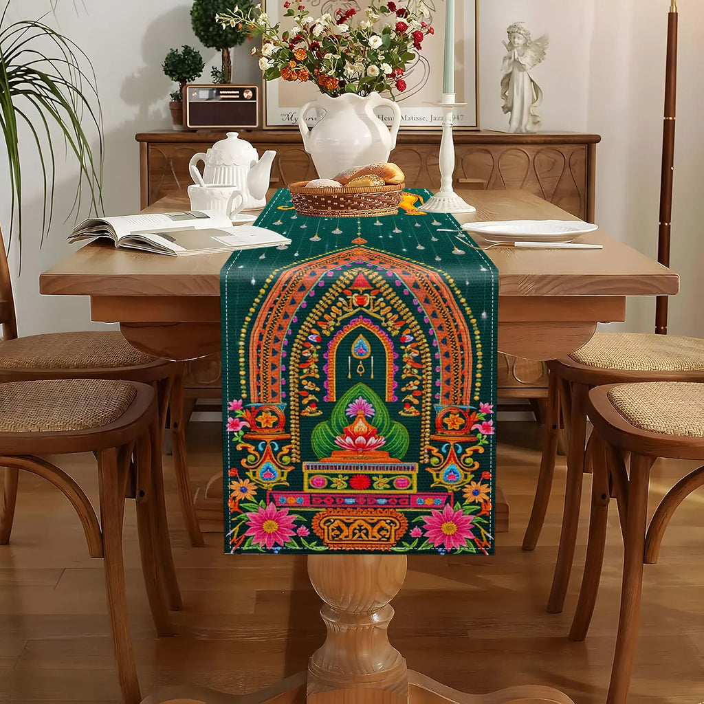 Indian Elephant Table Runner – Golden Temple Floral Décor Table Runner PLUSH