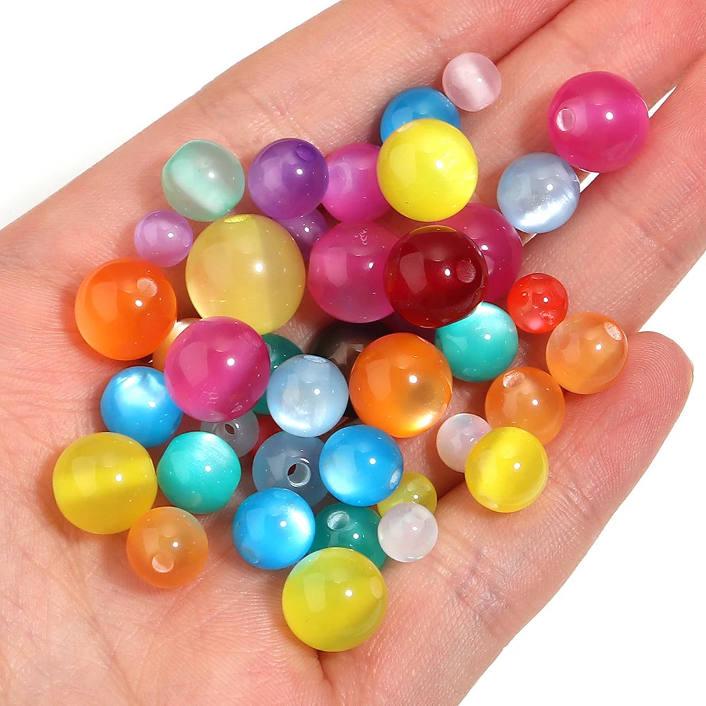 Resin Cat Eye Round Beads 6–12mm | DIY Jewelry 50–100pcs Resin Craft Beads PLUSH