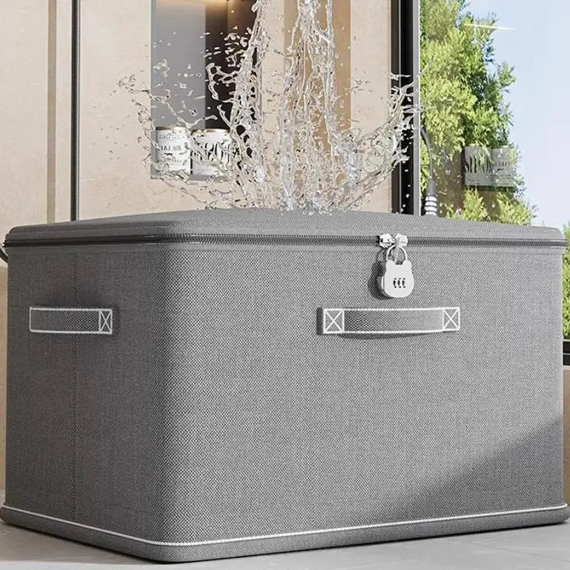 Large Foldable Fabric Storage Box with Password Lock – Grey Lockable Storage Box PLUSH