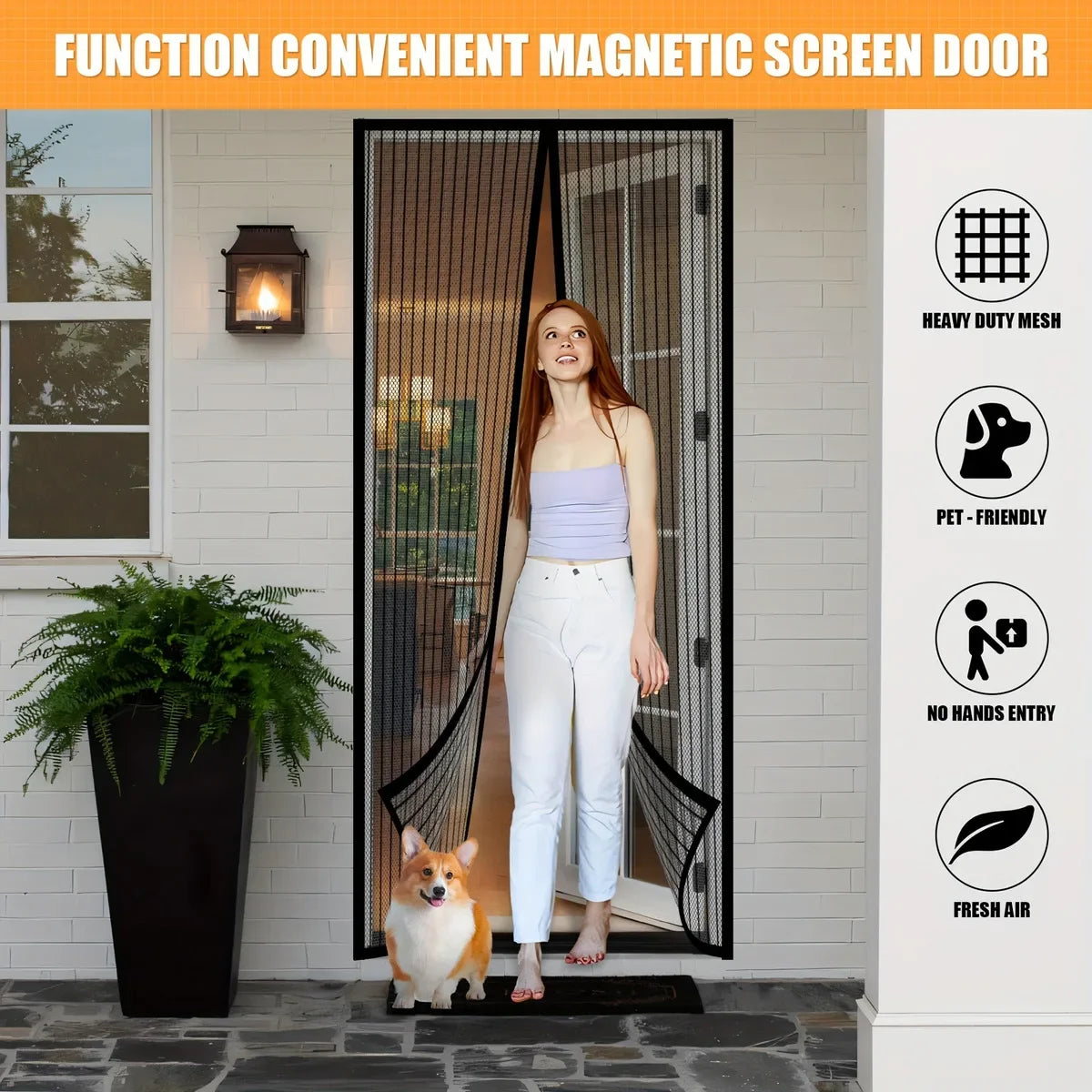 Hands-Free Mesh Door Curtain – No-Drill Insect Barrier Mesh Door Curtain PLUSH