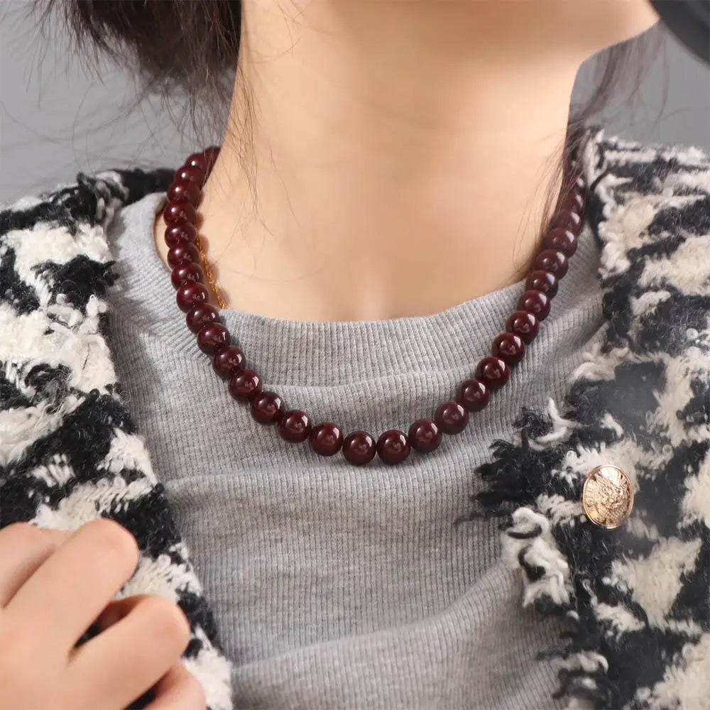 Vintage Vermilion Red Beaded Choker | Imitation Crystal Necklace Beaded Choker Necklace PLUSH