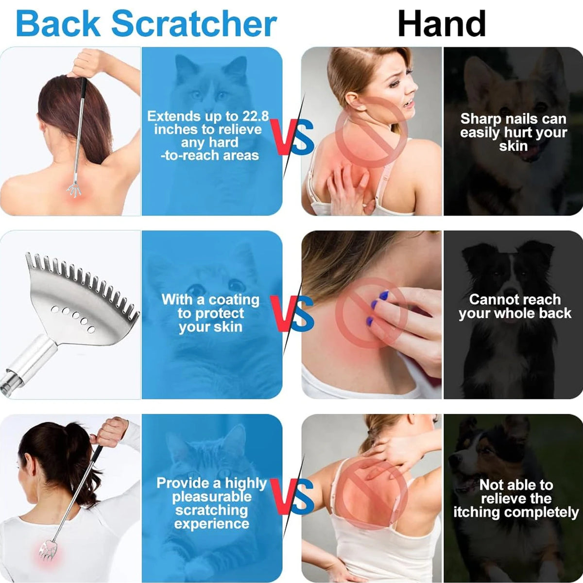 Telescoping Back Scratcher 3/5 Detachable Heads – Extendable Back Scratcher Tool PLUSH