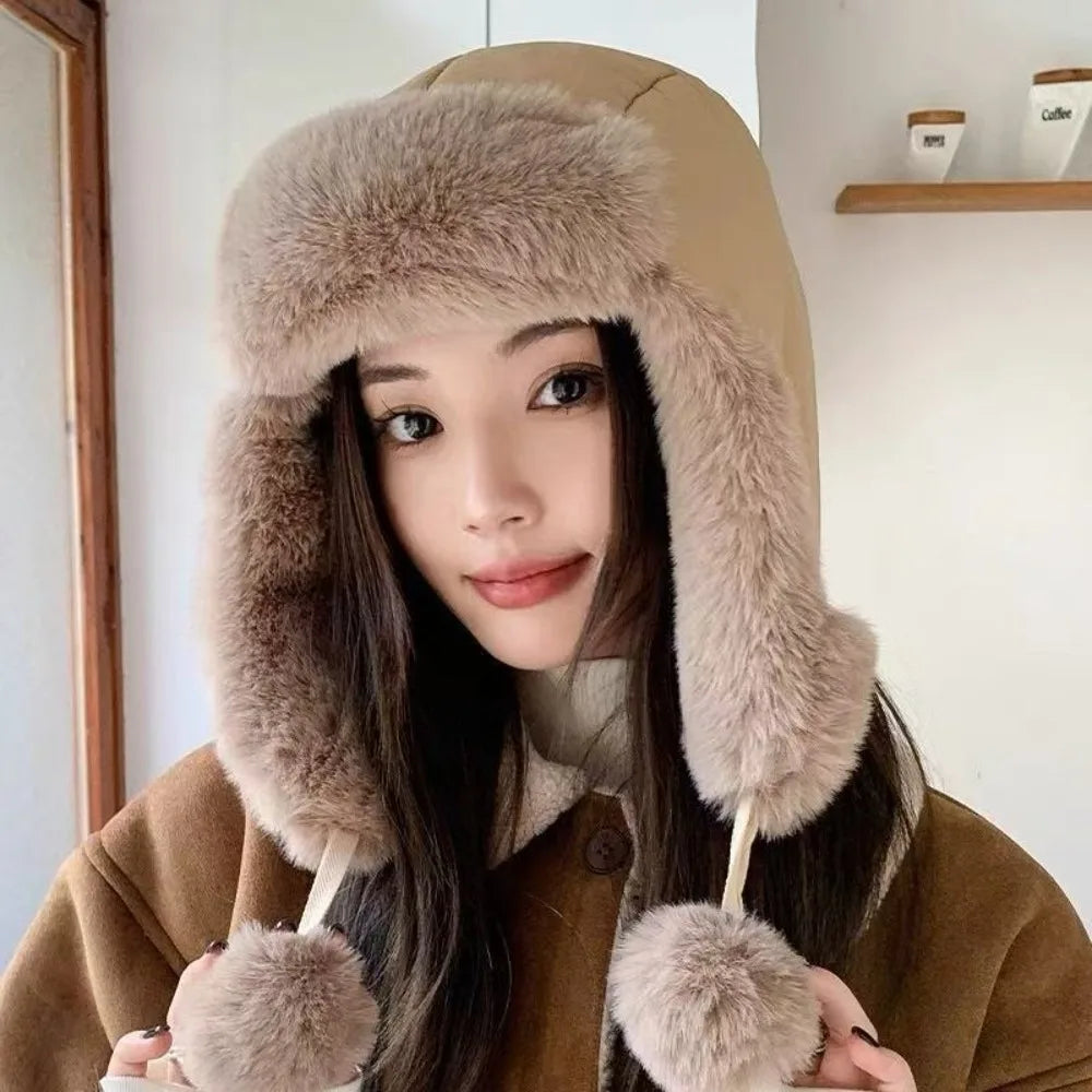 Windproof Winter Pilot Beanie Hat – Plush Cycling Cap Unisex Winter Beanie Hat PLUSH Khaki