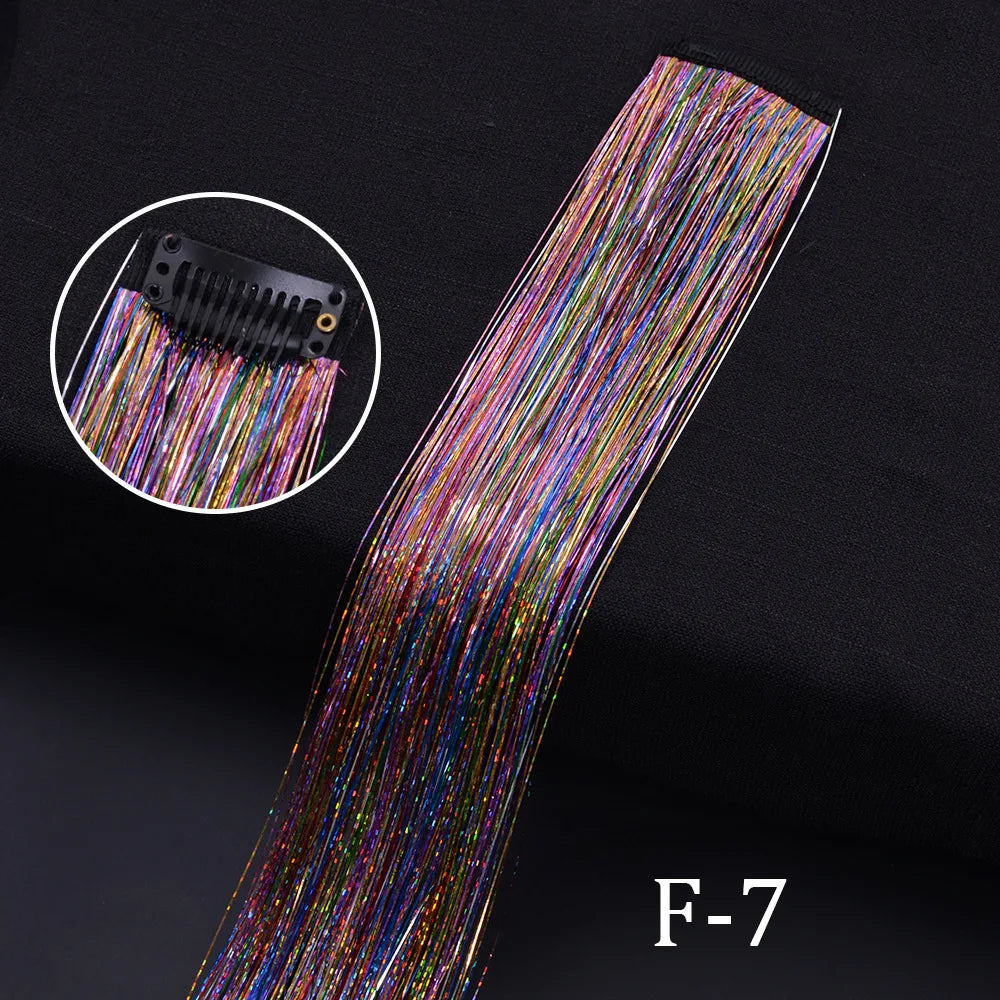 Rainbow Hair Tinsel Glitter Strands – 120pcs, 93cm Hair Tinsel Extensions PLUSH F7 7Color mixed