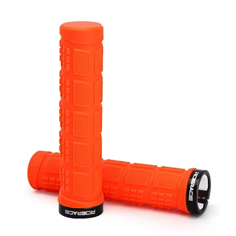 RIDERACE MTB Handlebar Grips Anti-Slip TPR Rubber Lock Bike Handlebar Grips PLUSH Orange