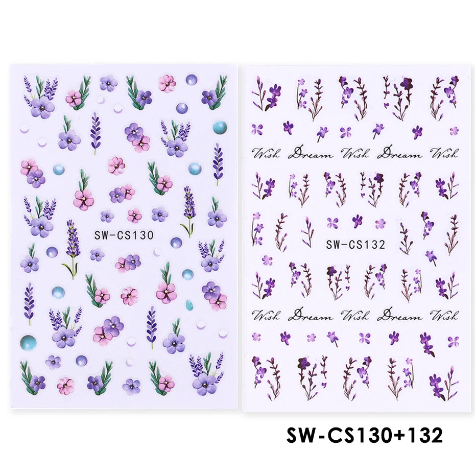 Blooming Flower Nail Art Stickers Peony Rose Floral Decals 2pc Nail Art Stickers PLUSH SW-CS130 SW-CS132