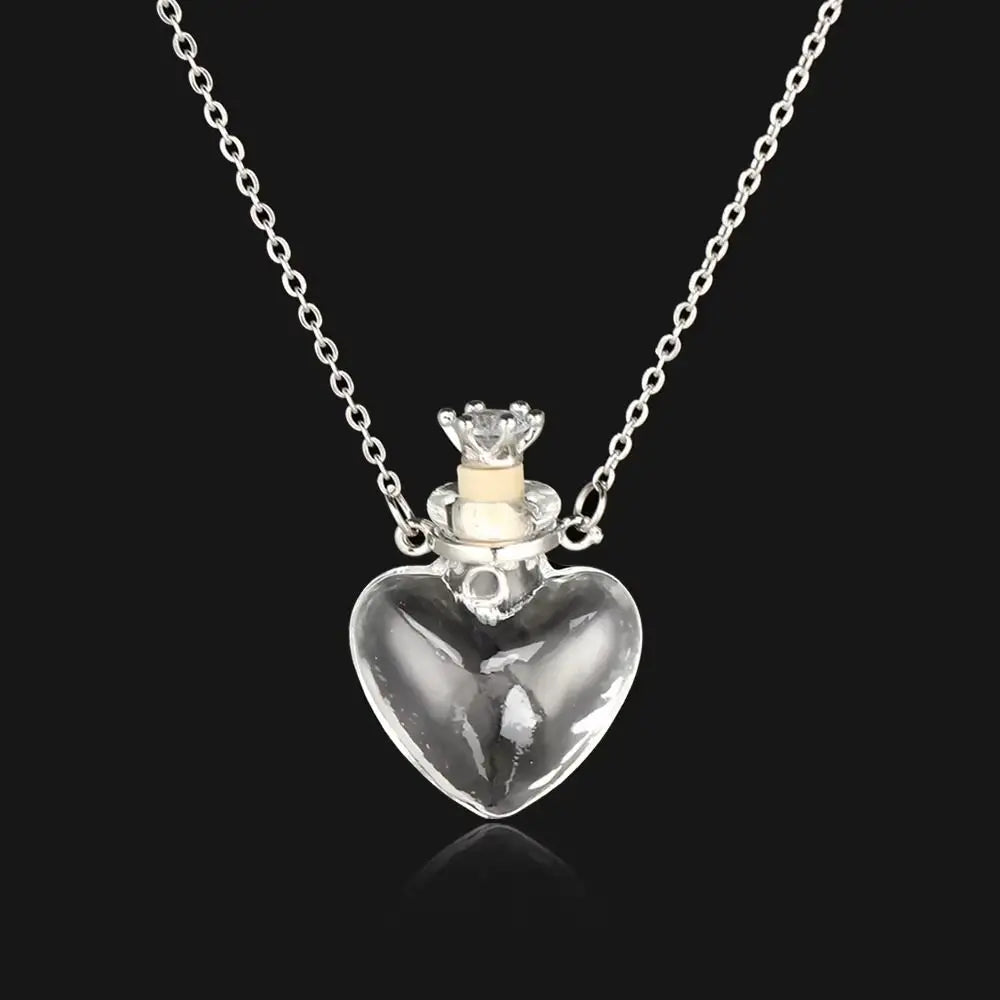 Water Drop Glaze Vial Pendant Necklace | Heart Mini Bottle Pendant Necklace PLUSH