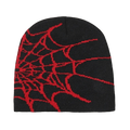 Y2K Spider Web Knit Beanie Hat – Cuffed Stretch, Multi Colors Knit Beanie Hat PLUSH Black-Red
