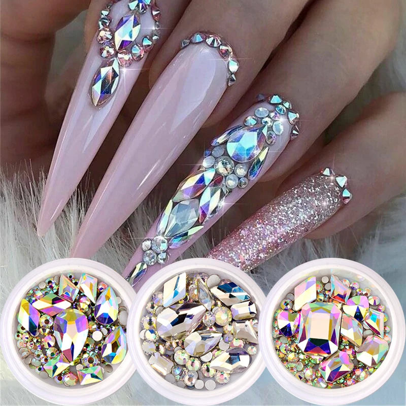 Mixed-Shape Nail Art Rhinestones – Flatback Crystal Gems Box Nail Art Rhinestones PLUSH