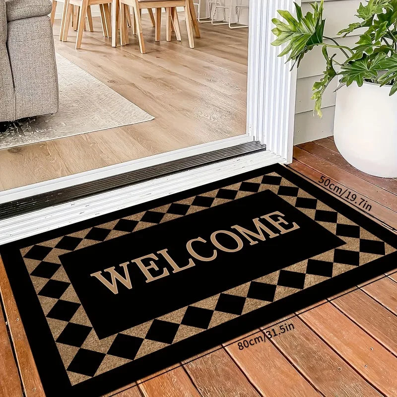 Non-Slip Welcome Doormat | Machine Washable Polyester Rug Entryway Doormat PLUSH