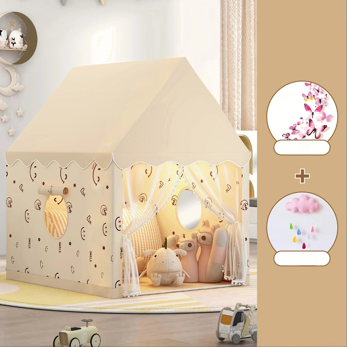 Princess Fairy Tale Kids Play Tent – Pink Cottage Style Kids Play Tent PLUSH Beige