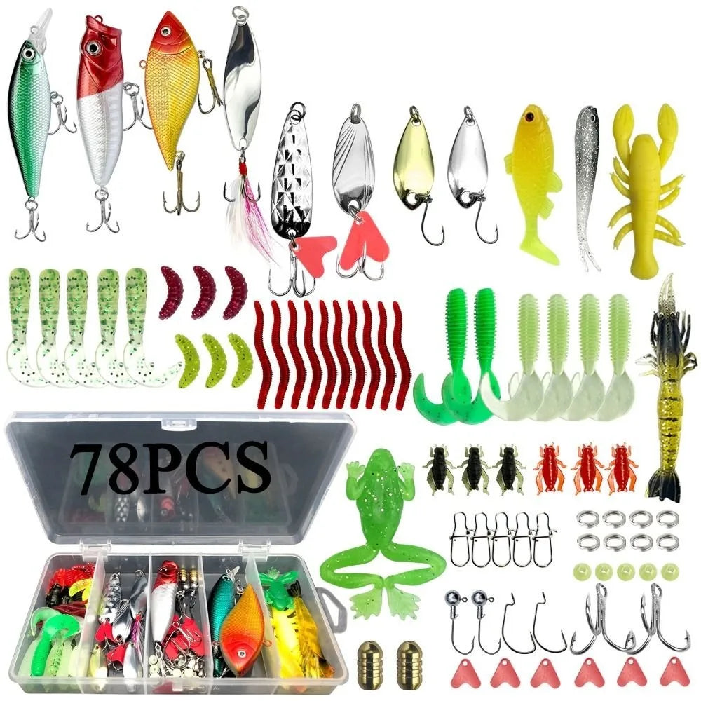Soft Fishing Lures Kit – Silicone Bait & Hook Set with Box Fishing Lure Kit PLUSH 78pcs