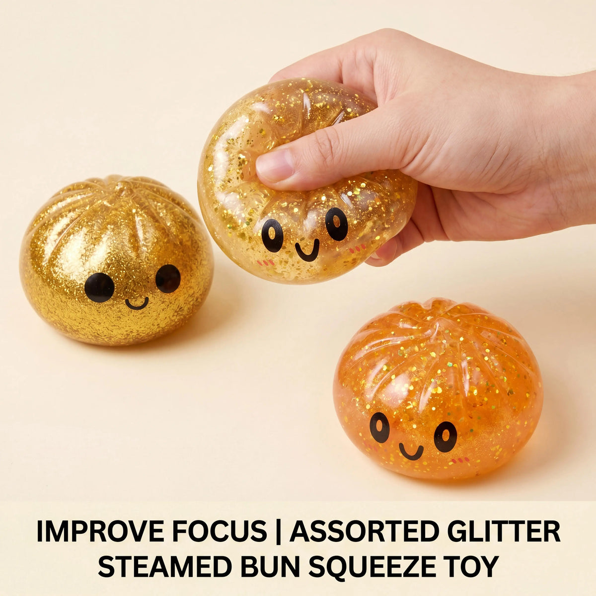 Gold Glitter Dumpling Squishy Toy – Slow Rising Fidget Toy Squishy Fidget Toy PLUSH