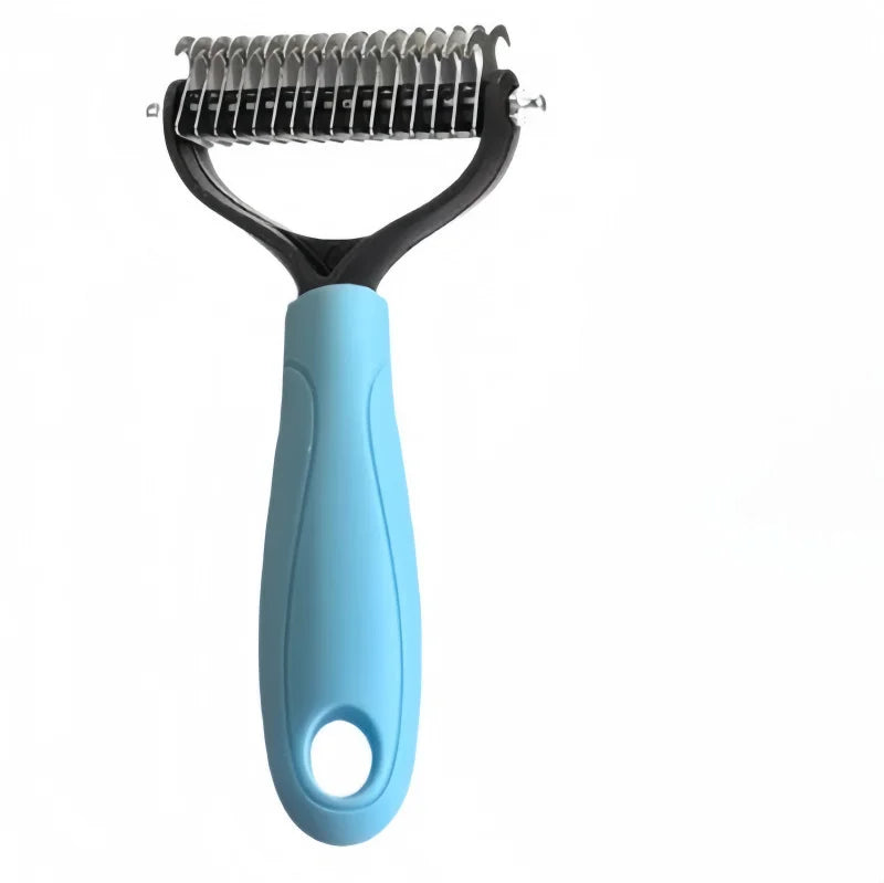 Stainless Steel Pet Dematting Comb – Double-Sided Cat & Dog Pet Grooming Comb PLUSH Blue 1pc