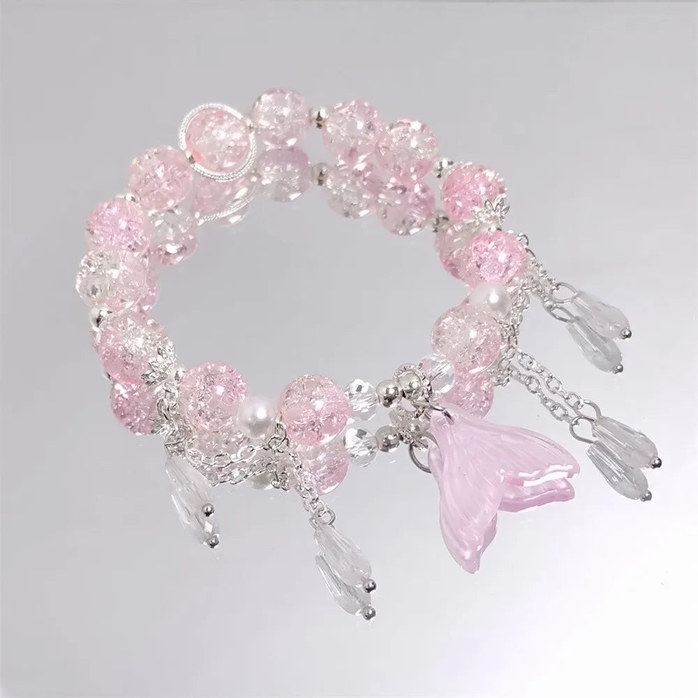 Fishtail Crystal Colorful Bead Bracelet | Korean Style Wrap Bead Wrap Bracelet PLUSH Pink