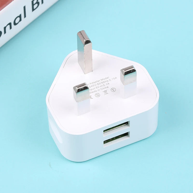 UK 3-Pin USB Wall Charger Adapter – 1 & 2 Ports | 5V 2.1A USB Wall Charger PLUSH
