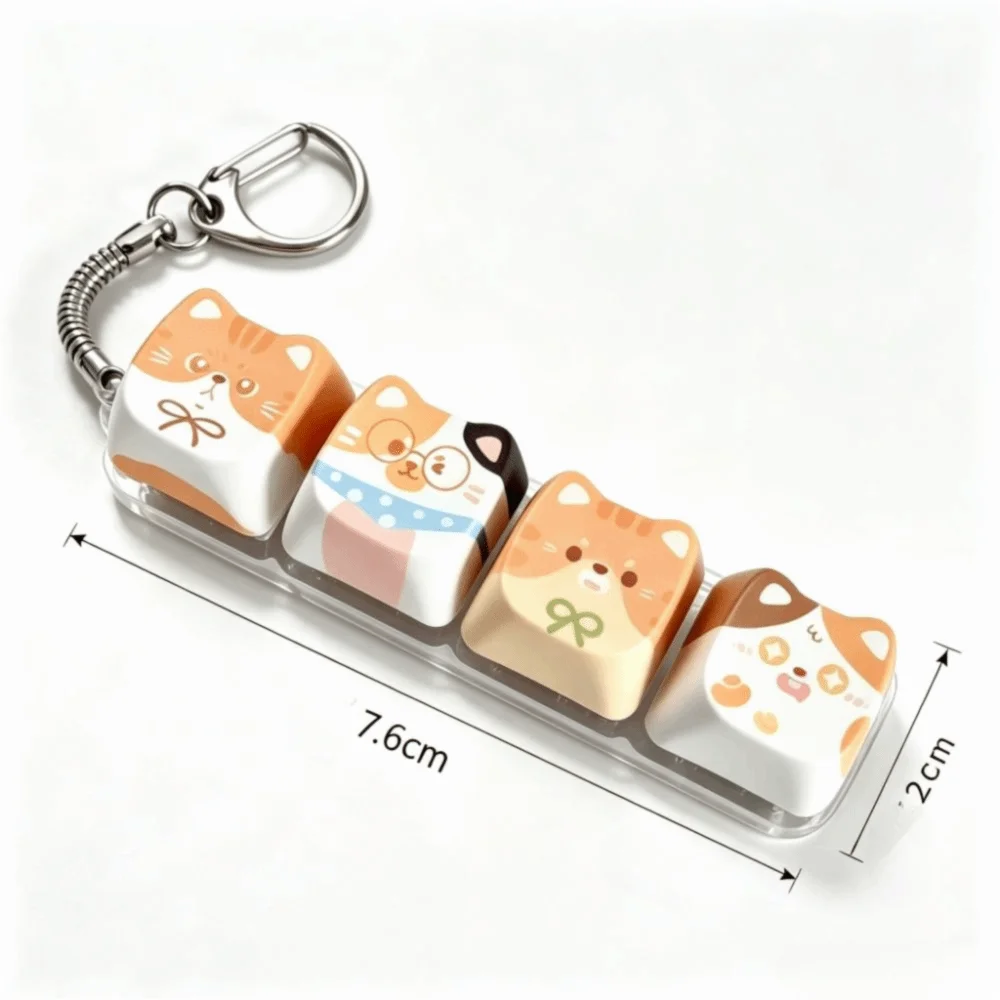 Kawaii Cat Fidget Clicker Keychain – 4-Key Keycap Design Fidget Keychain PLUSH
