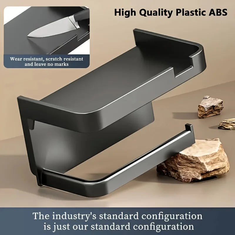 Wall-Mounted Toilet Paper Holder & Storage Rack – Black Toilet Paper Holder PLUSH
