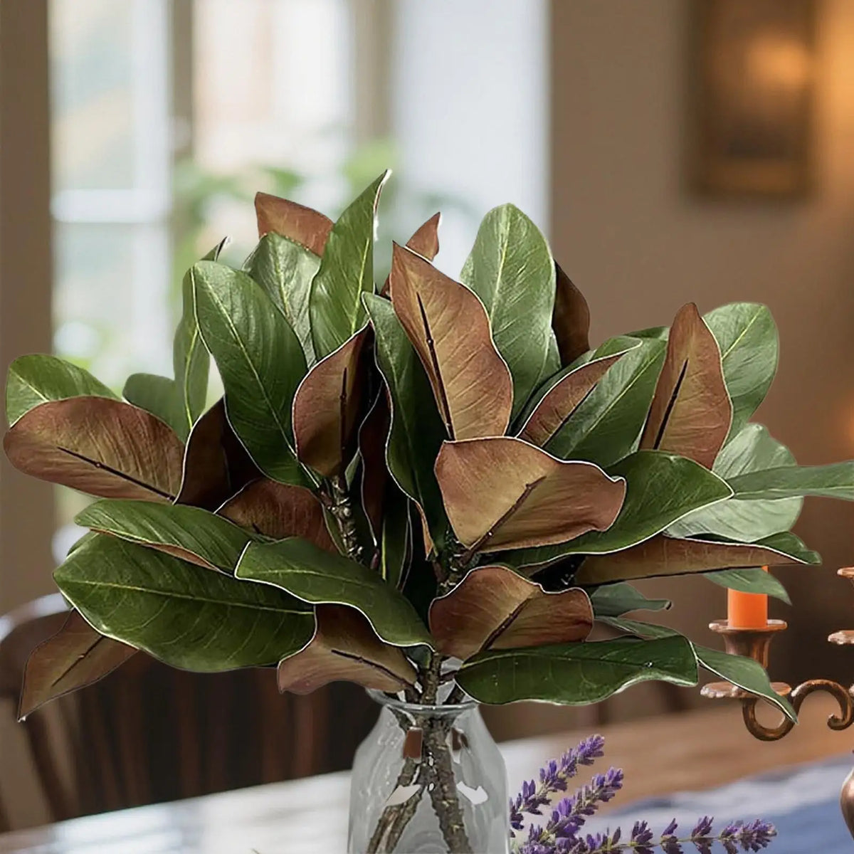 Artificial Magnolia Leaf Branches Real Touch Faux Stems 2pcs Artificial Plant Stems PLUSH