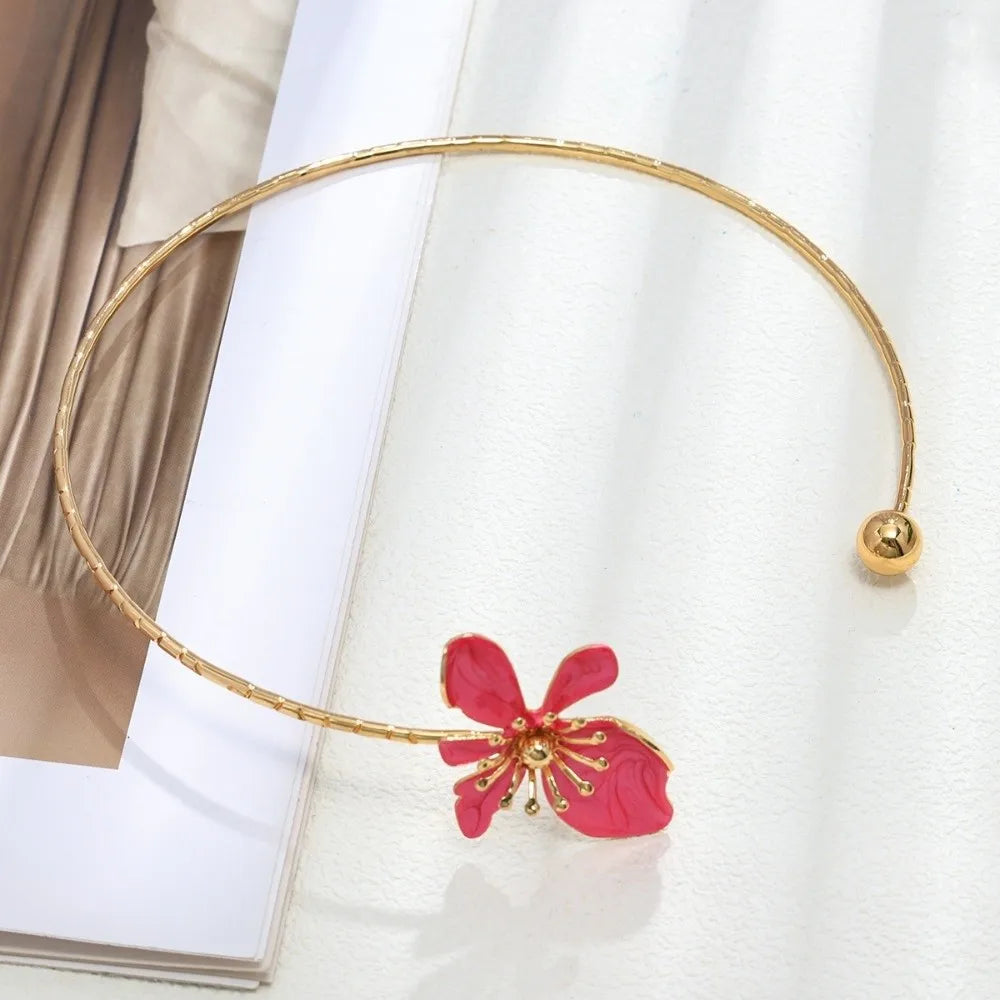 Colorful Flower Geometric Metal Choker Necklace Korean Style Choker Necklace PLUSH