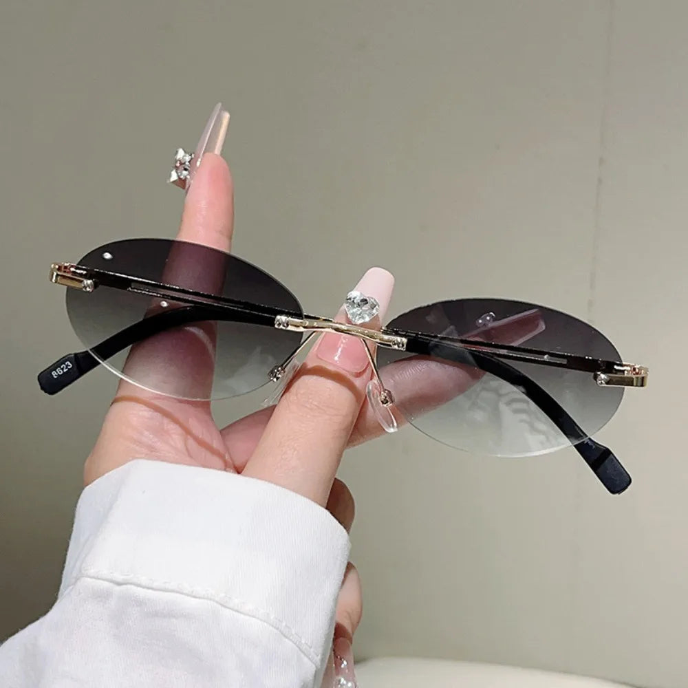Vintage Rimless Oval Sunglasses – Retro Gradient Women's Shades Rimless Oval Sunglasses PLUSH Style 6 WHITE