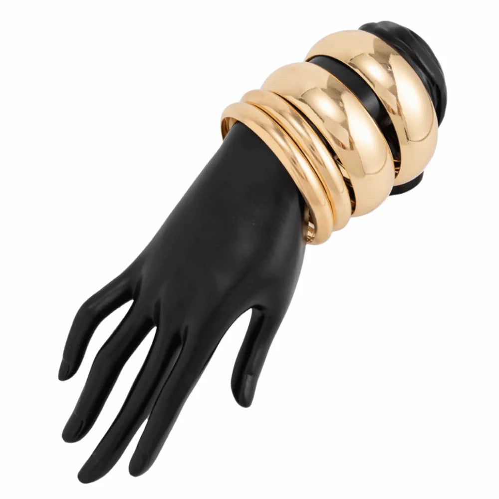 Vintage Punk Metal Bangle Set – Stackable Wide Bracelets 3–8pc Stackable Bangle Set PLUSH 4Pcs Gold