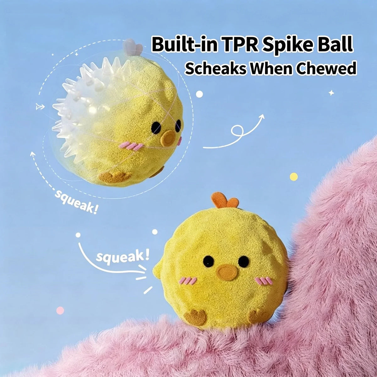 Plush Squeaky Bounce Ball Dog Toy – Interactive Cartoon Pet Toy Dog Squeaky Toy PLUSH