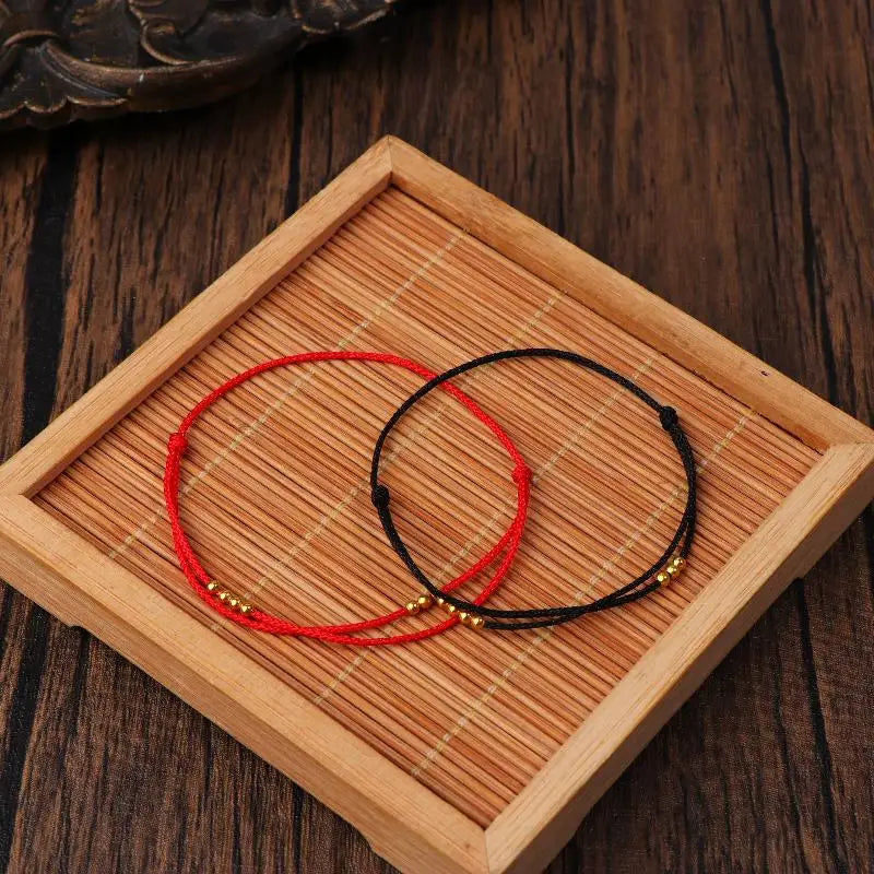 Handmade Lucky Bead Bracelet – Adjustable Red Rope Friendship Charm Bracelet PLUSH