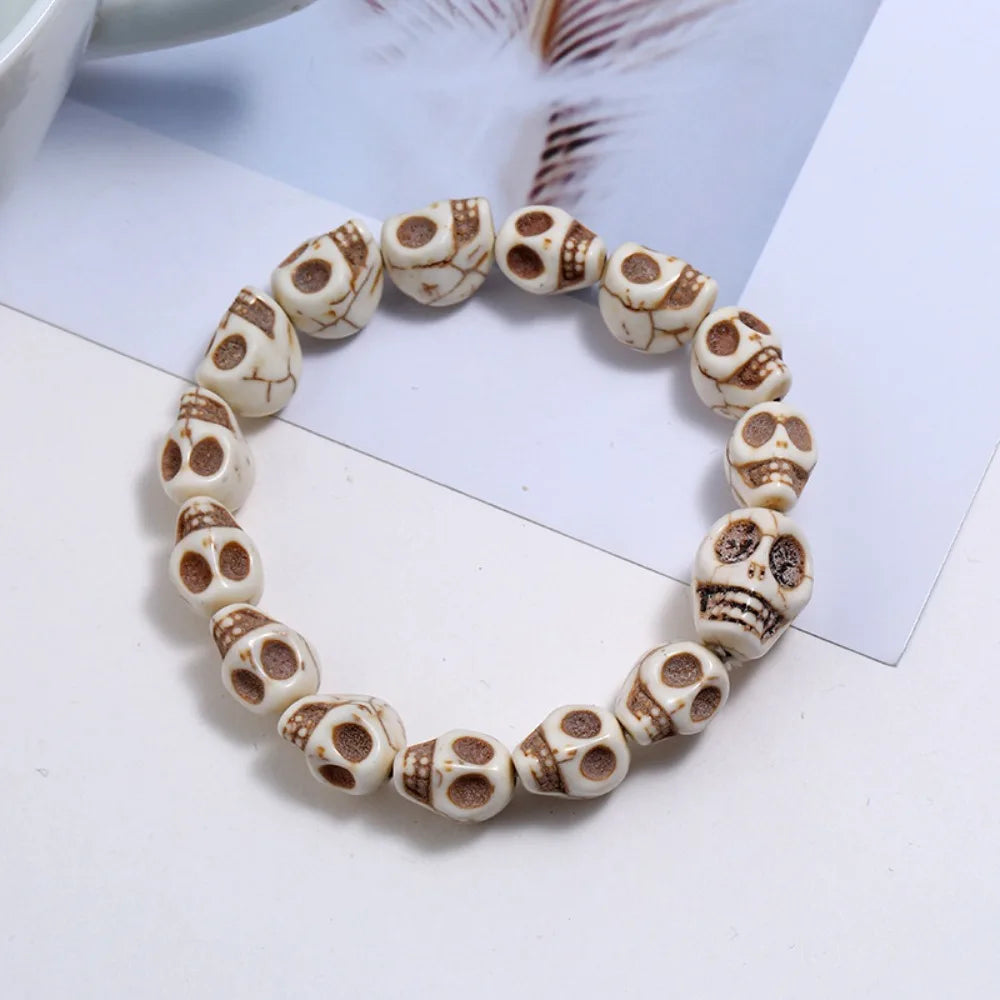 Skull Beaded Bracelet Punk Elastic Skeleton Bangle Unisex Beaded Bracelet PLUSH Skull Bracelet