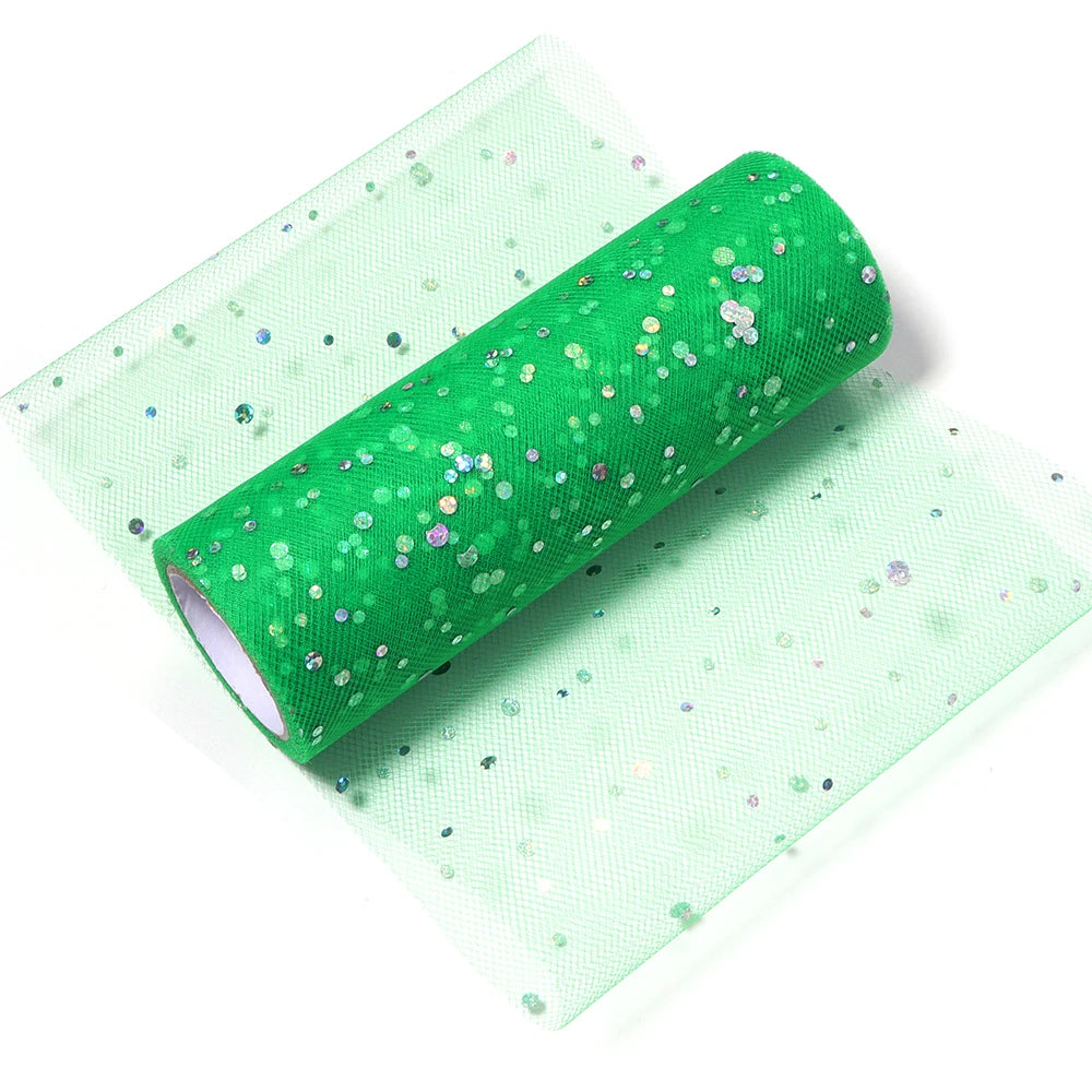10 Yards Laser Sequin Tulle Glitter Mesh Fabric 15cm DIY Craft Glitter Mesh Fabric PLUSH chrismas green 15cm