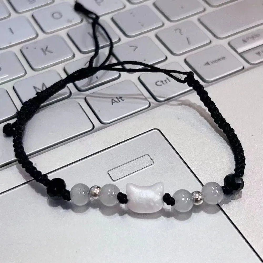 Minimalist Cat & Rabbit Bead Bracelet – Friendship Gift Beaded Bracelet PLUSH Style B