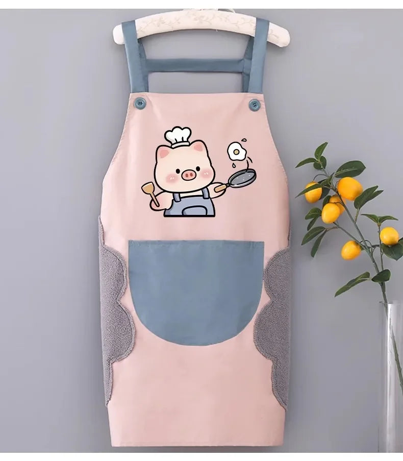 Waterproof Kitchen Apron Large Pocket Adjustable Sleeveless PVC Kitchen Apron PLUSH Pink Color 84CM
