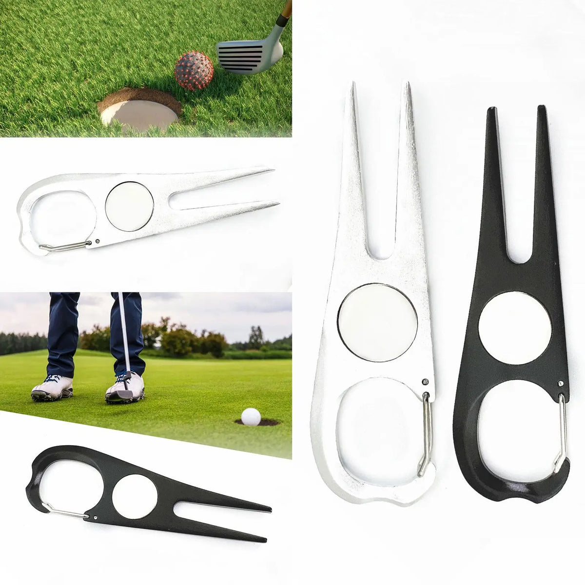 Golf Divot Repair Tool with Ball Marker – Stainless Steel Fork Golf Divot Tool PLUSH