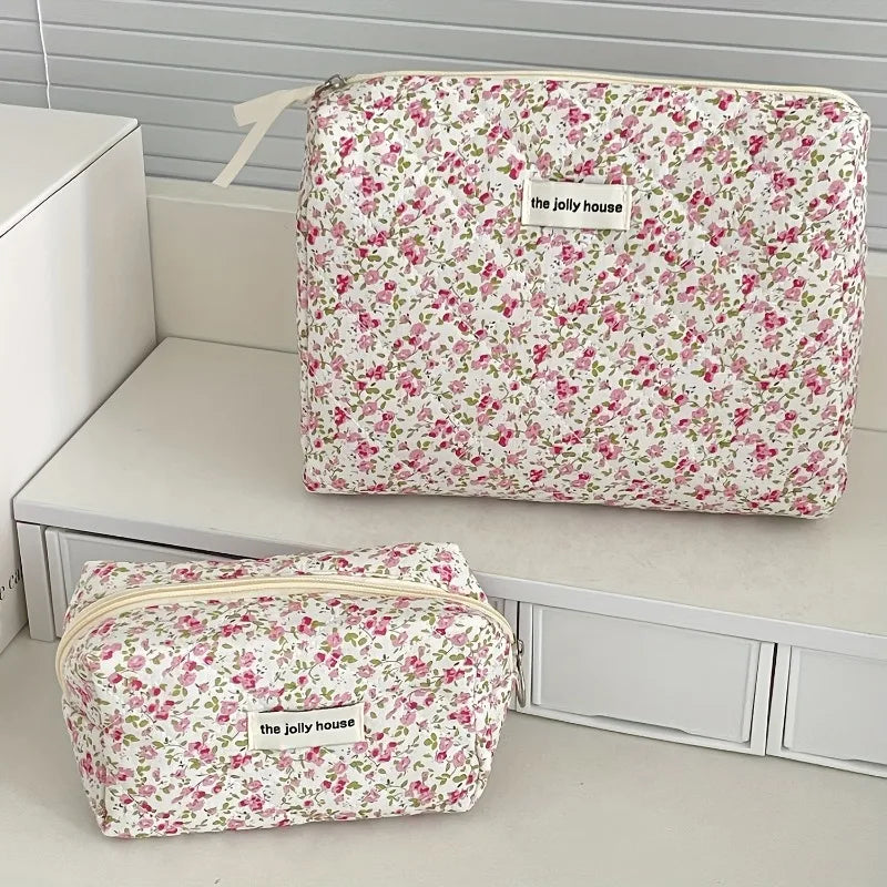 Floral Quilted Makeup Bag – Large Travel Cosmetic Organizer Cosmetic Organizer Bag PLUSH