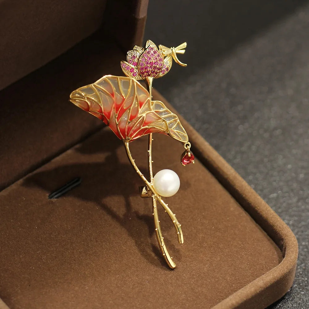 Enamel Lotus Brooch Base Zircon Copper DIY Pin Setting Brooch Blank Setting PLUSH D