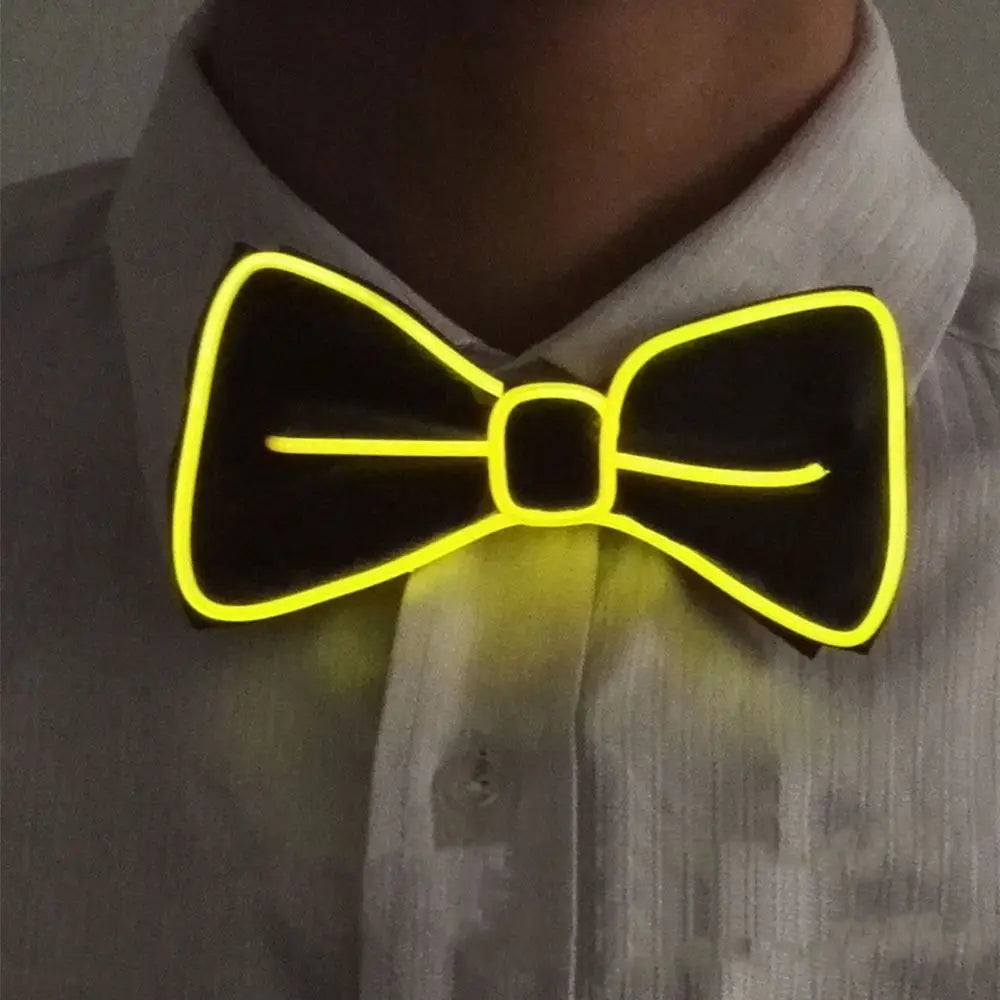 LED Light Up Suspenders & Bow Tie Set – Glow Party Props LED Party Suspenders PLUSH yellow-Bow Tie