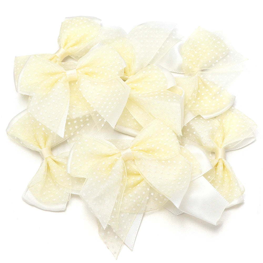 10pcs Polka Dot Satin Organza Bows – DIY Hair & Gift Decor Hair Bow Embellishments PLUSH beige