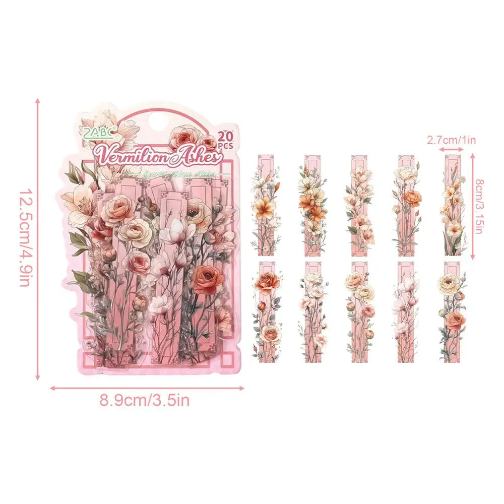 Vintage Flower Stickers 20pcs – Scrapbooking & Journal Decor Craft Sticker Pack PLUSH D