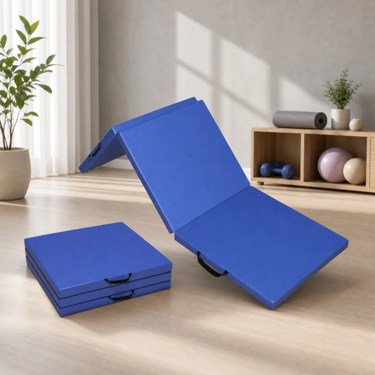 Tri-Fold Exercise Mat 5cm Thick with Handles | Folding Gym Mat Folding Exercise Mat PLUSH