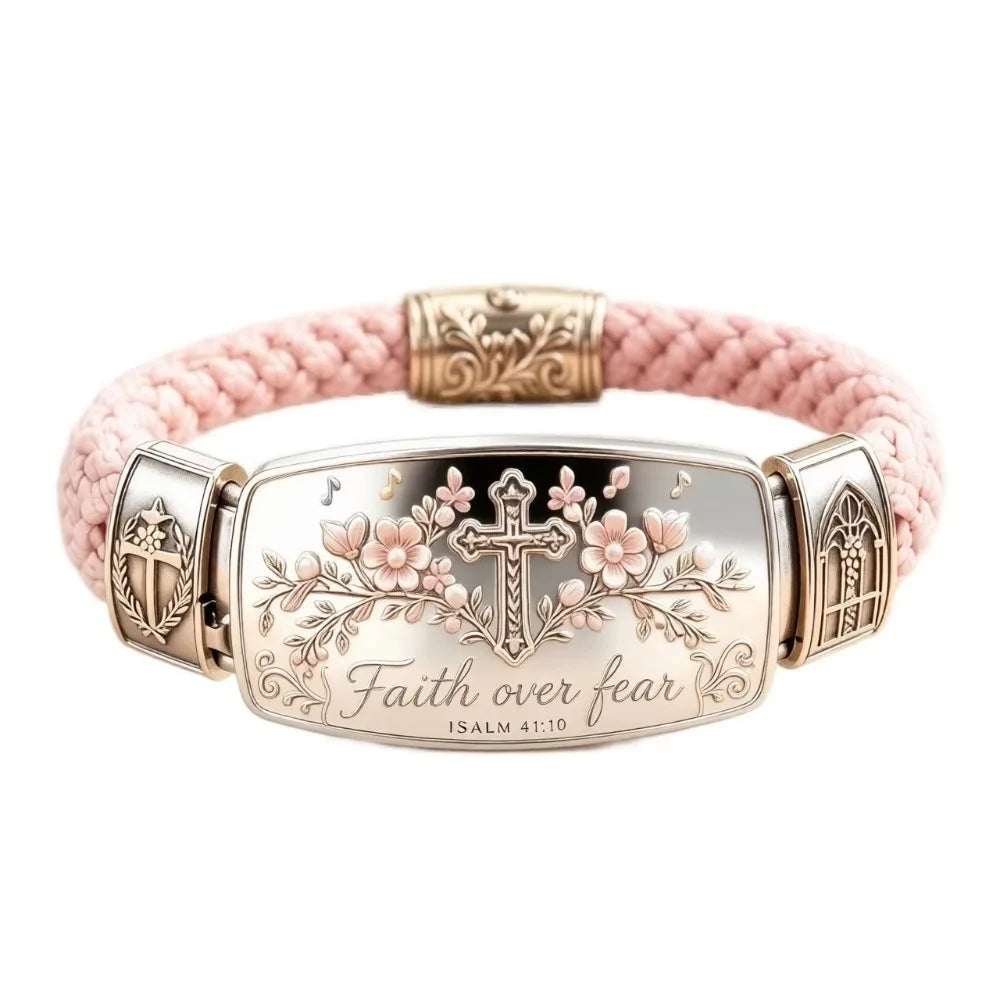 Faith Over Fear Scripture Bracelet – Stainless Steel Religious Religious Bracelet PLUSH Style A