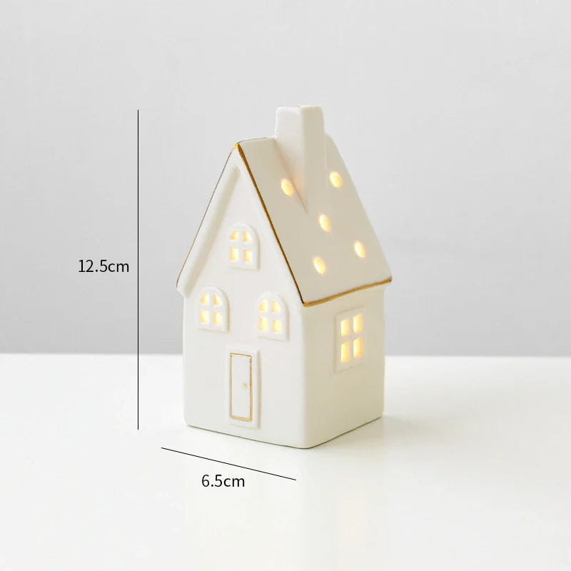 Light-Up Ceramic Christmas Village Buildings – Set of 3 Christmas Village Decor PLUSH Large Forest House