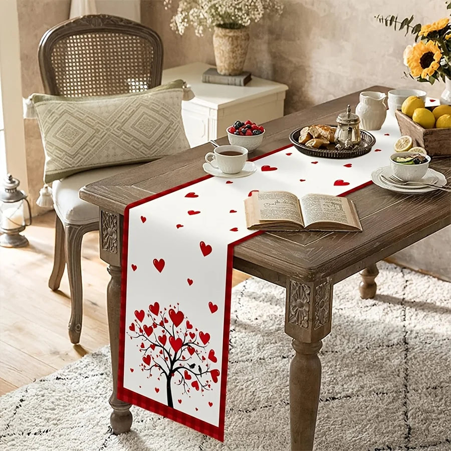 Valentine's Day Table Runner – Heart Tree & Bird Print | 3 Sizes Table Runner PLUSH