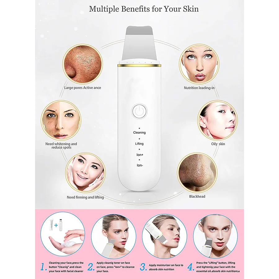 Ultrasonic Skin Scrubber Face Spatula – Deep Pore Cleansing Tool Facial Cleansing Device PLUSH