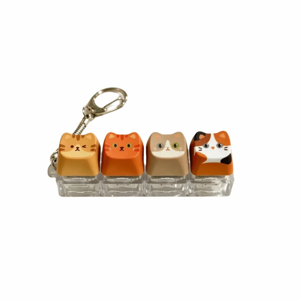 Cute Cat Keycap Keychain – Fidget Clicker Button Keychain Novelty Keychain PLUSH 4 key -Style C-