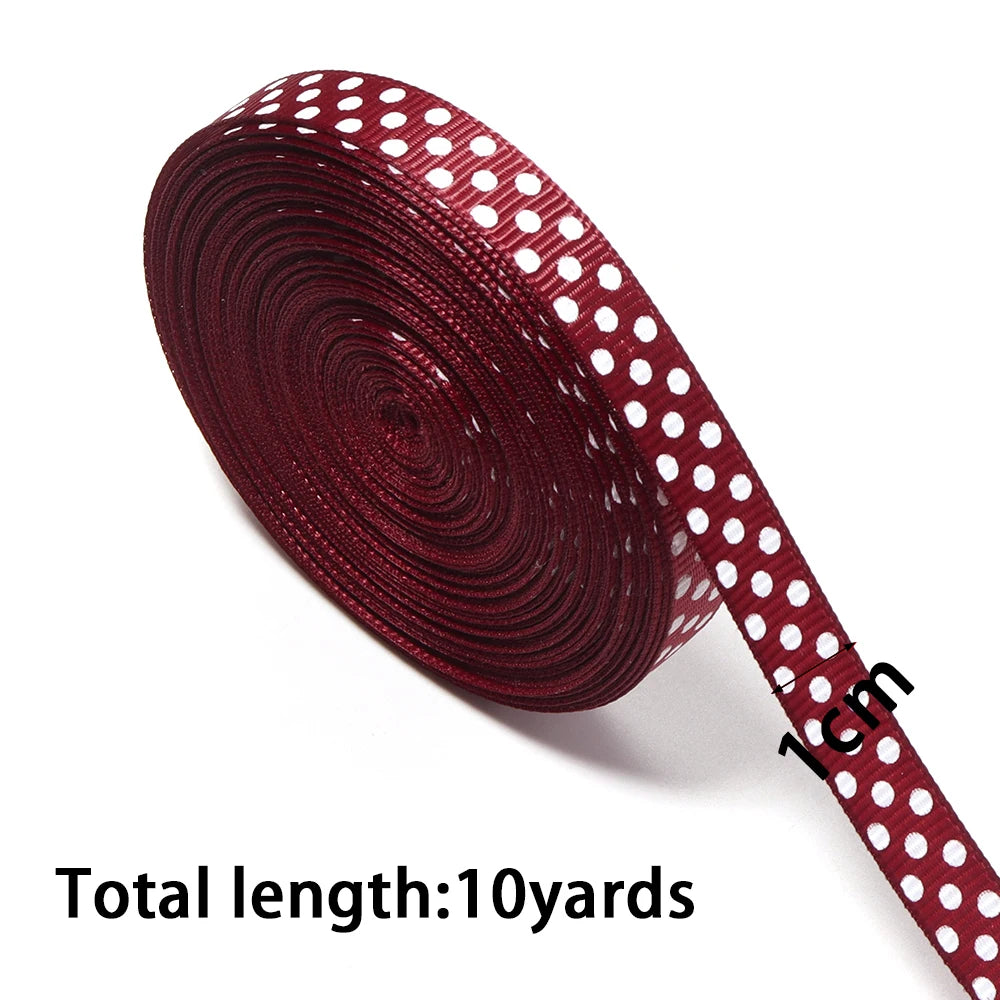 Wine Red Polka Dot Grosgrain Ribbon – Hair Bows & Gift Wrap Grosgrain Ribbon PLUSH 10mm x 10yards 1roll