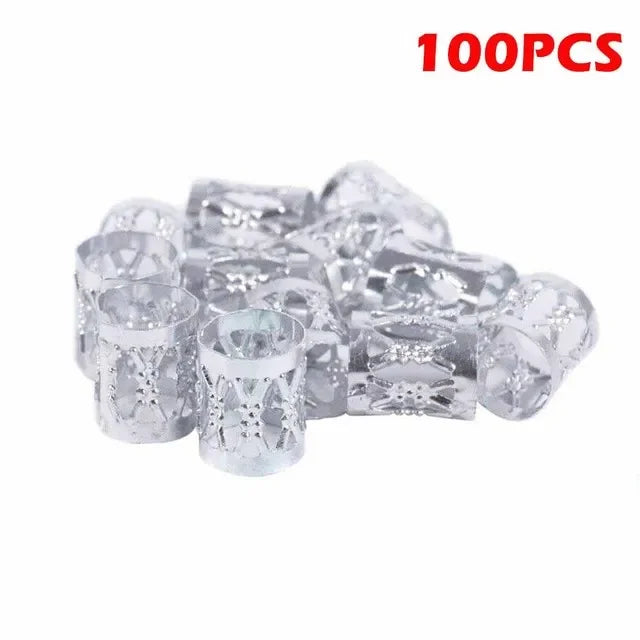 50/100pcs Metal Hair Braid Rings – Dreadlock Cuff Clips Hair Braid Rings PLUSH 100pcs Silver 00