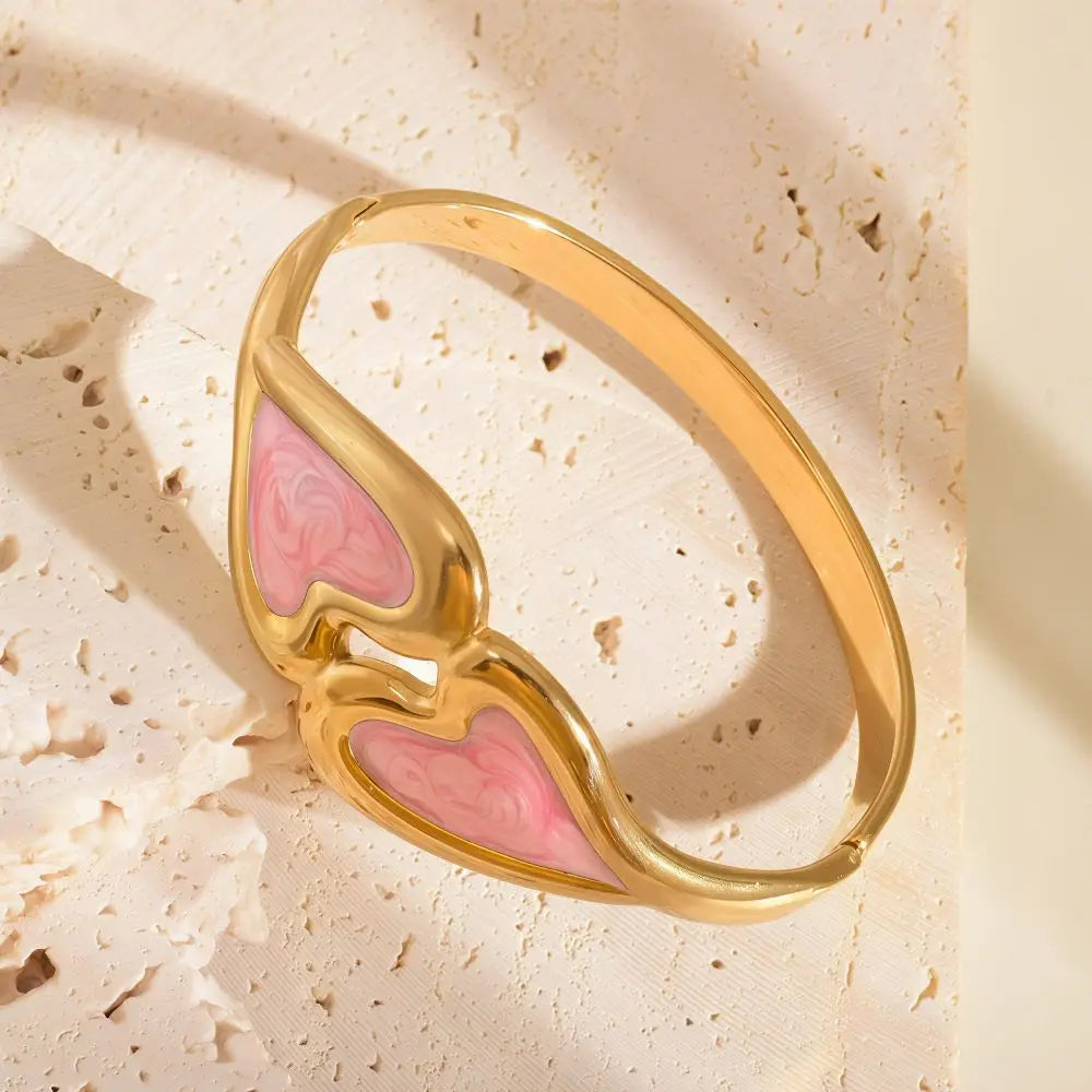 Heart Shape Enamel Bangle Bracelet – Cloisonné Flower Design Enamel Bangle Bracelet PLUSH